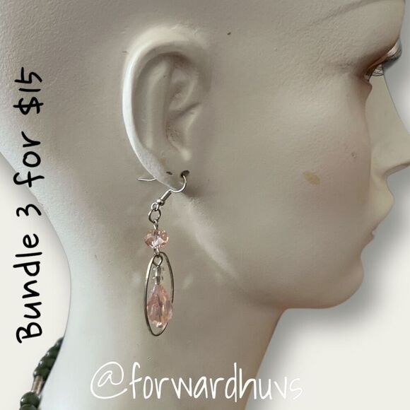 Bundle 3 for $15 Silver Tone with Pink Bead Dangle Earrings - Picture 5 of 8